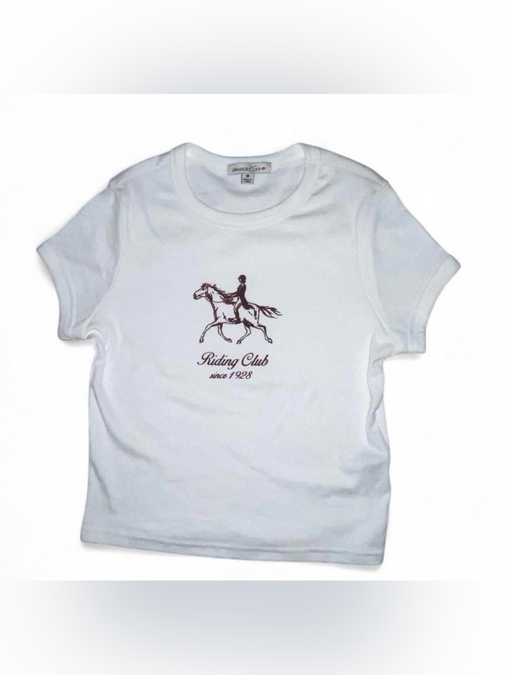 Riding Club white brown baby tee with graphic of a rider on a horse Medium New